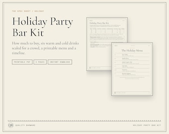 Holiday Party Bar Kit, Slow Cooker Drinks, Printable Menu (PDF)