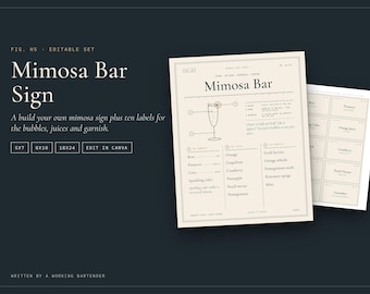 Editable Mimosa Bar Sign & Labels, Brunch Party Template (5x7, 8x10, 18x24)