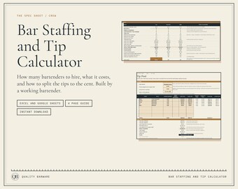 Bar Staffing & Tip Pool Calculator, Bartender Shift Schedule (Excel/Google Sheets)