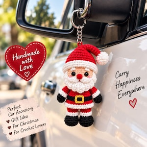 Mini-tomte-amigurumi-virkmönster i PDF-format, handledning för julnyckelringar (digital nedladdning)
