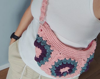 Bum bag, hobo bag, crochet bag Granny Square handbad Banana Crossbody summer bag