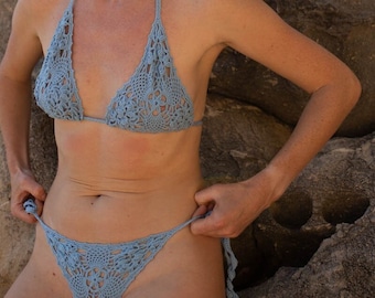 Ensemble bikini transparent au crochet