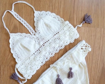 Crochet Bikini, crochet bathing suit, crocheted swimsuit, knitted bikini set, sexy crochet swiwsuit, honeymoon bikini set, boho swimwear