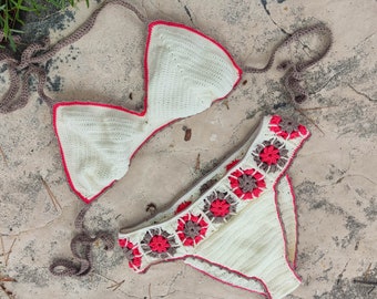 Handmade Crochet Bikini Set, Boho Crochet Beachwear, Festival Bikini