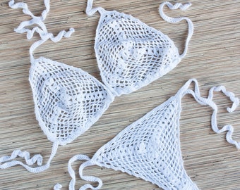 SeeThrough Swimsuit Crochet Bikini Thong Bikini Set Mesh Bikini Hot sexy bikini Extreme bikini Nudist Beach Crochet Thong set