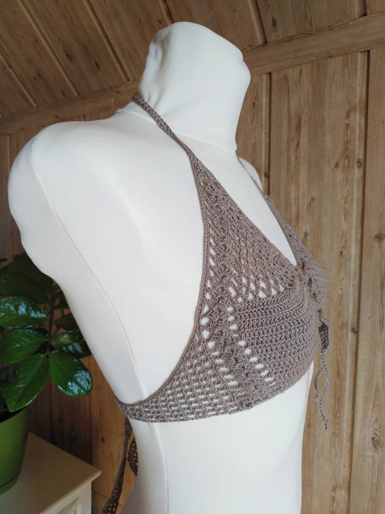 Crochet bikini top beige crocheted top knitted swimsuit top Etsy
