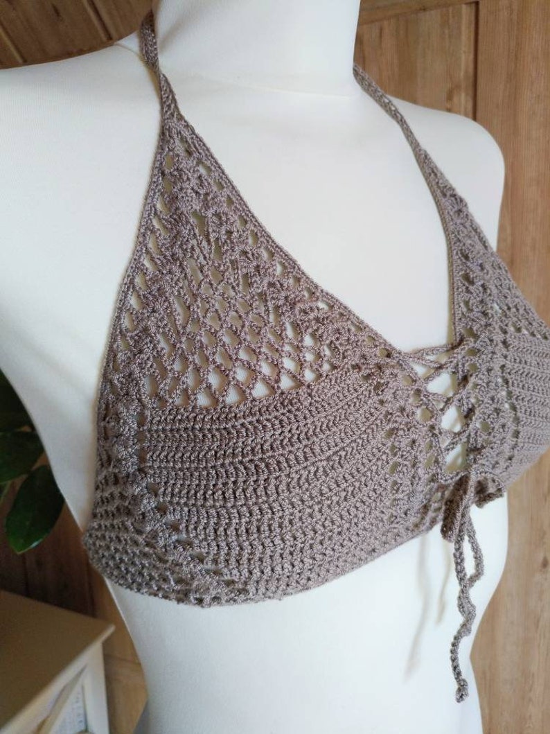 Crochet bikini top beige crocheted top knitted swimsuit top Etsy
