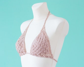 Crochet Bikini Top Triangle Bikini Top Beige Lace Bikini Top Crochet Top