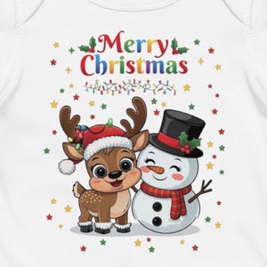 Merry Christmas Baby Onesie, Cute Reindeer Snowman Baby Bodysuit, Festive Holiday Infant Shirt, Newborn Christmas Clothes