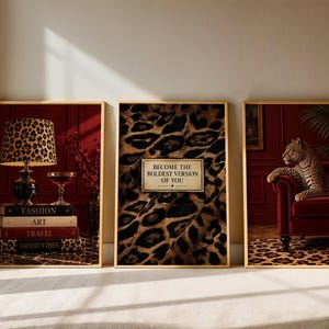 Leopardmönstrad väggkonstset, djärv glamorös tavelvägg (digital nedladdning)