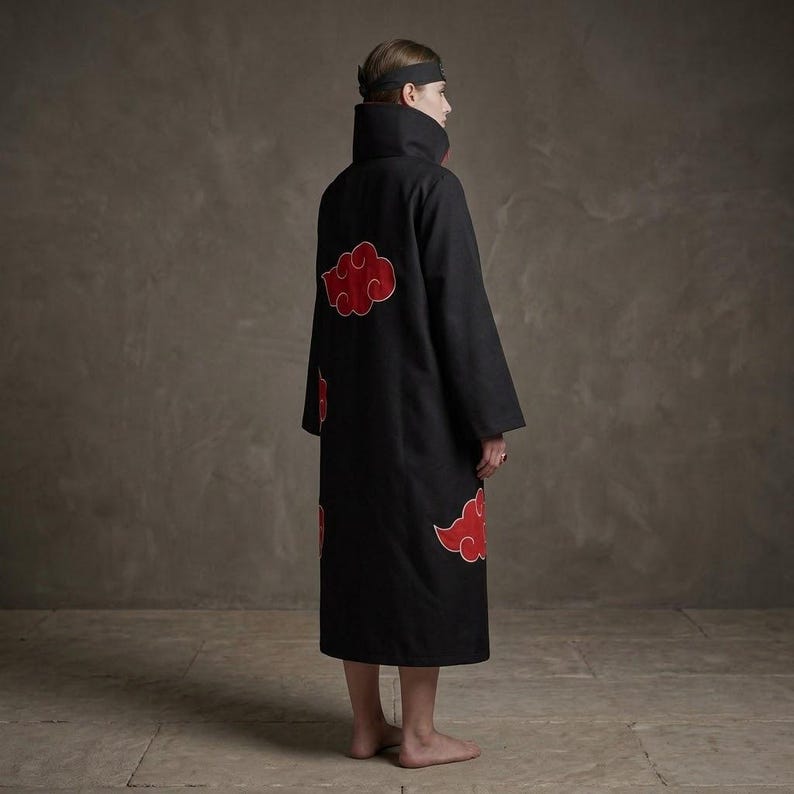 Akatsuki Cloak Costume – Black & Red Clouds Cosplay Outfit Set ...