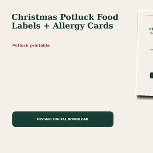 Etiketten voor kerstpotluckgerechten + allergiekaartjes | Printbaar voor potluck | Direct digitaal te downloaden
