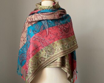 Light paisley shawl; Bohemian Festival pashmina rave; Two styles: Shawl or Infinity scarf