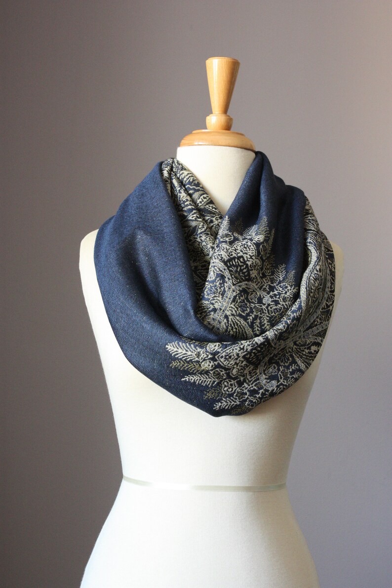 Fast Shipping, Winter scarf, Midnight Blue scarf, pashmina, Paisley scarf, Fern scarf image 7