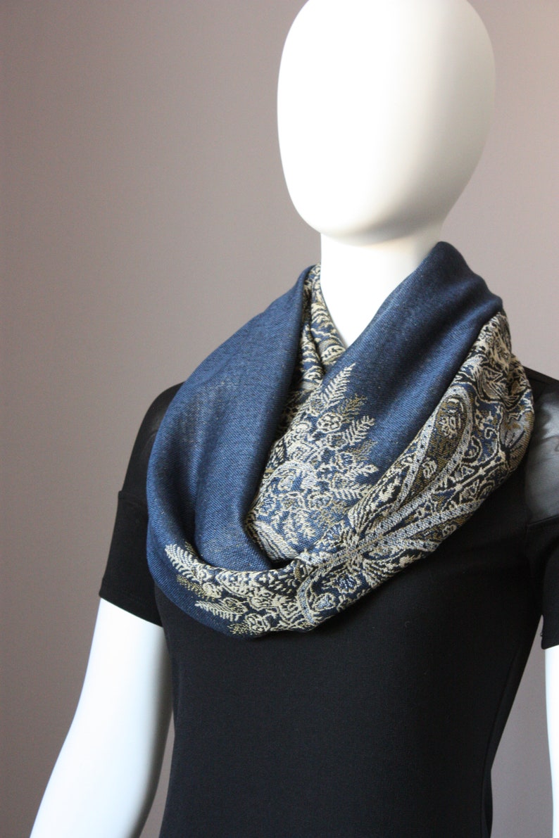 Fast Shipping, Winter scarf, Midnight Blue scarf, pashmina, Paisley scarf, Fern scarf image 6