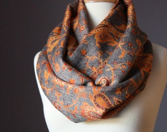 Infinity scarf, orange scarf, grey scarf, pashmina scarf, chunky scarf