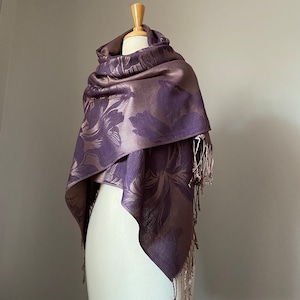 Two sided pashmina shawl/ Purple Tan large scarf for women/ Classic elegant style/ Two options: Pashmina shawl or Infinity Scarf