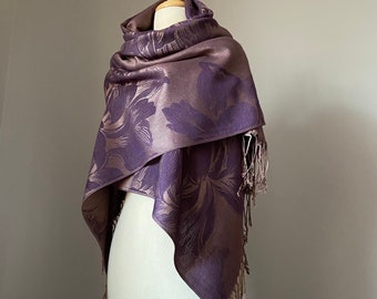 Two sided pashmina shawl/ Purple Tan large scarf for women/ Classic elegant style/ Two options: Pashmina shawl or Infinity Scarf