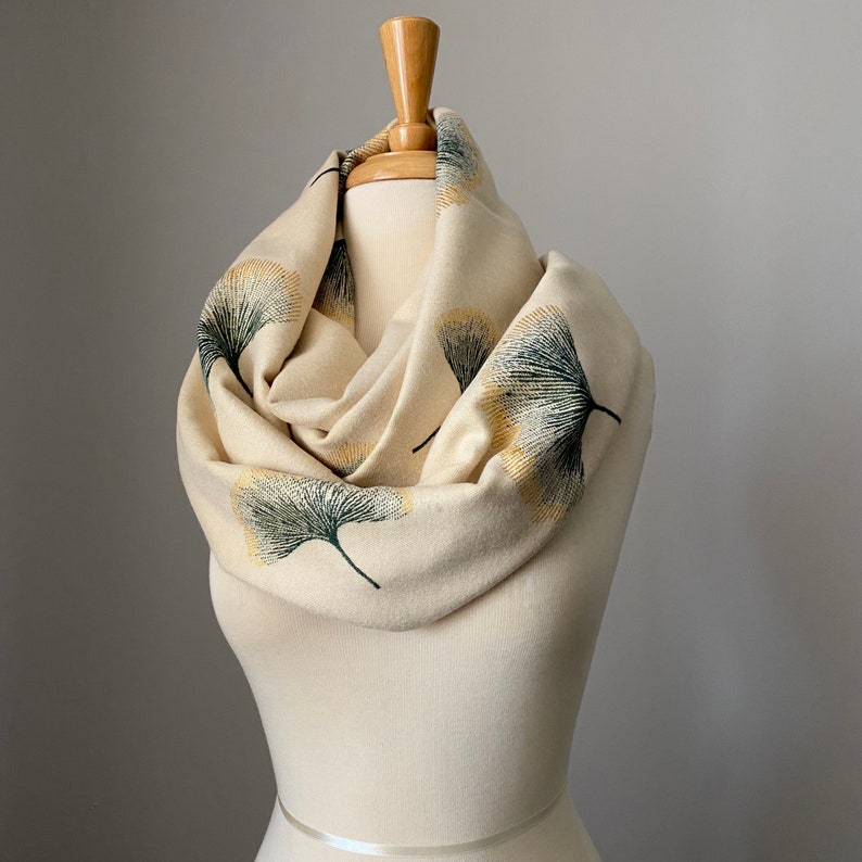 Reversible Floral winter scarf Hunter Green/ Ivory , Luxury collection Amazing Gift for woman, chose your style pashmina or infinity scarf image 9