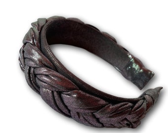 Small braid hairband metallic Lamé in Charcoal Black, universal size women adults and girls