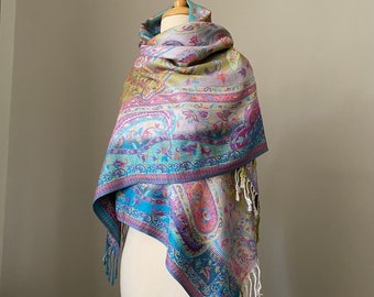 Multicolor Wedding pashmina wrap, Formal outfit for ladies ; Two styles: Shawl or Infinity scarf