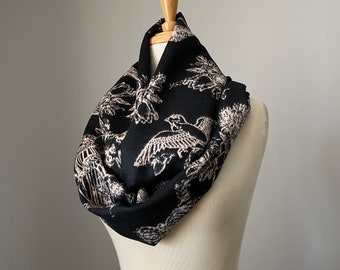 Bird print winter scarf, Ultra soft winter scarf, large reversible cold weather pashmina, chose your style pashmina  or infinity scarf