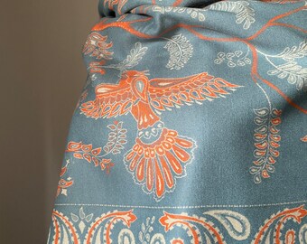 Reversible Teal/Orange winter scarf, Luxury collection, Amazing Gift for a  Bird Lover, chose your style pashmina  or infinity scarf