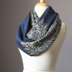 Fast Shipping, Winter scarf, Midnight Blue scarf, pashmina, Paisley scarf, Fern scarf INFINITY SCARF