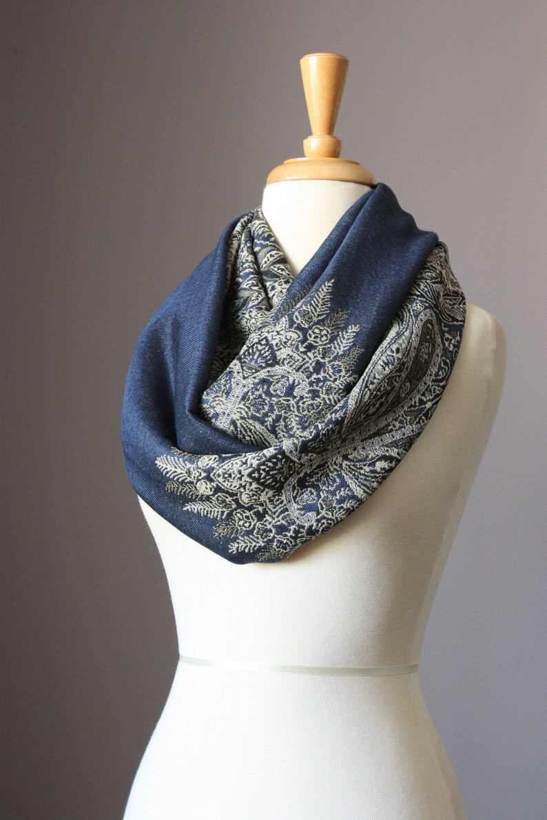 Fast Shipping, Winter scarf, Midnight Blue scarf, pashmina, Paisley scarf, Fern scarf INFINITY SCARF