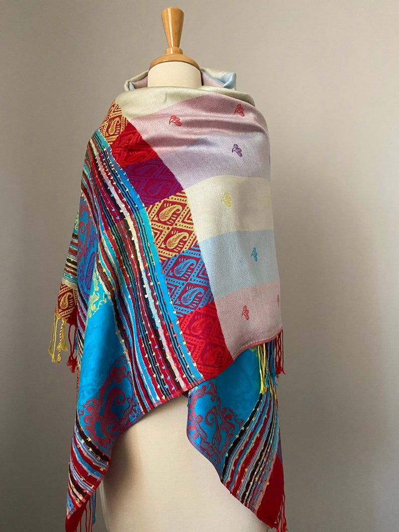 Multicolored bohemian shawl wrap for women, ethnic tribal, boho chic clothing fashion scarf fall accessories, women scarves SHAWL