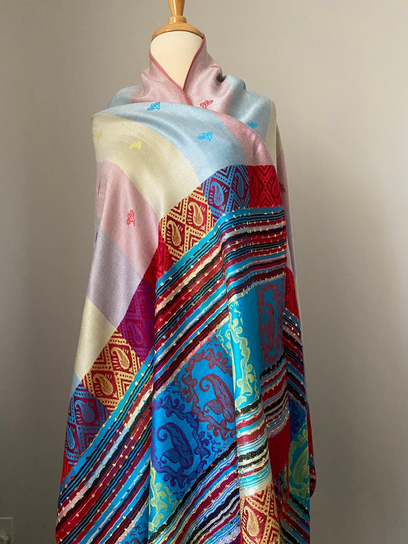 Multicolored bohemian shawl wrap for women, ethnic tribal, boho chic clothing fashion scarf fall accessories, women scarves image 3