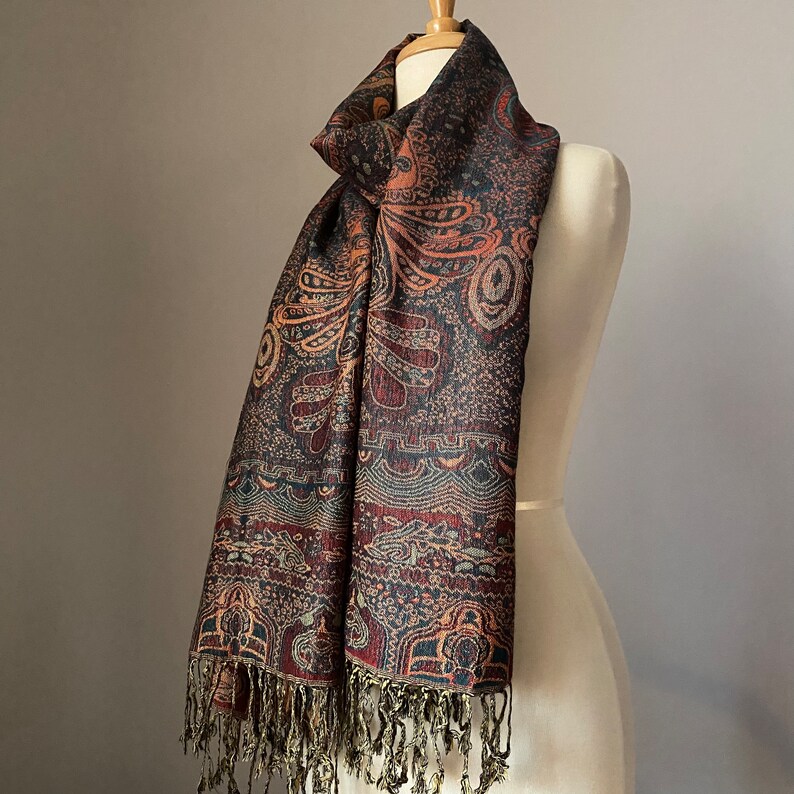 Pashmina shawl, Large Paisley design, Two options Shawl or Infinity scarf image 5