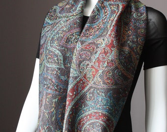 Dark Charcoal Gray Multicolored Swirls scarf , Acrylic