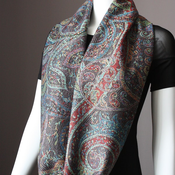 Dark Charcoal Gray Multicolored Swirls scarf , Acrylic