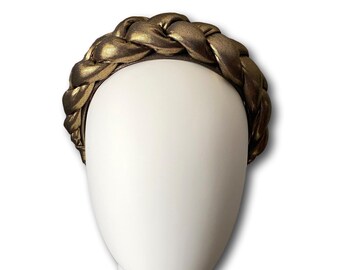 Glamorous headband Antique gold shimmering hairband wide braided hair hoop crown occasion wear hair accessories adult size for women