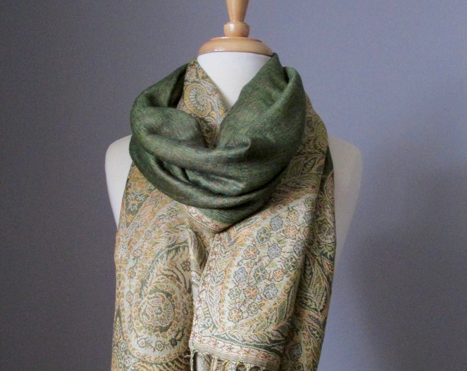 Olive Green/delicate Paisley Pashmina Shawl, Cowl Scarf, Eternity Scarf ...