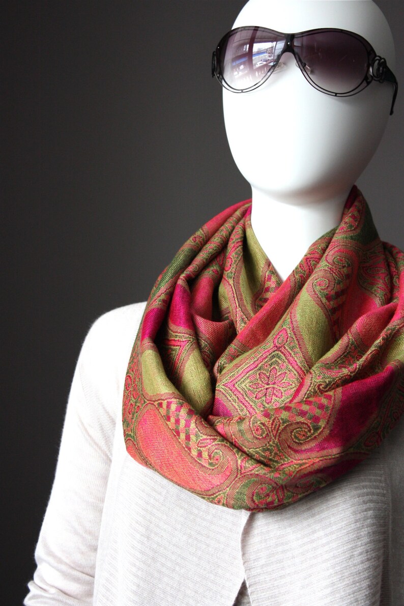 Pashmina infinity scarf green scarf pink scarf paisley Etsy