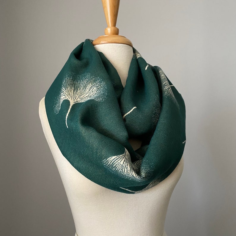 Reversible Floral winter scarf Hunter Green/ Ivory , Luxury collection Amazing Gift for woman, chose your style pashmina or infinity scarf GREEN - Infinity