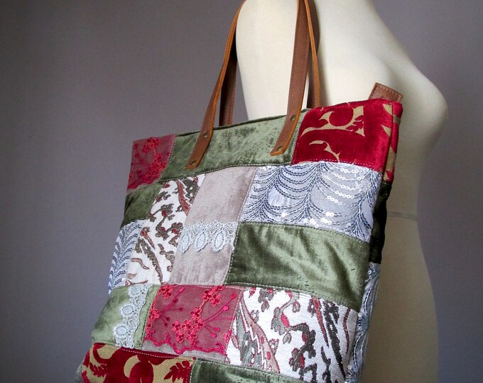 Large Fabric Tote Bag Oversized Leather Shoulder Handles Etsy