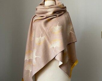 Beige floral scarf , Warm Winter shawl for woman, Large blanket scarf, chose your style pashmina  or infinity scarf