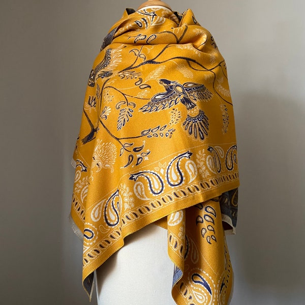 Reversible Mustard/Gray winter scarf, Luxury collection,  soft double sided cold weather shawl, chose your style pashmina  or infinity scarf