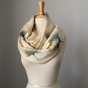Reversible Floral winter scarf Hunter Green/ Ivory , Luxury collection Amazing Gift for woman, chose your style pashmina or infinity scarf IVORY - Infinity