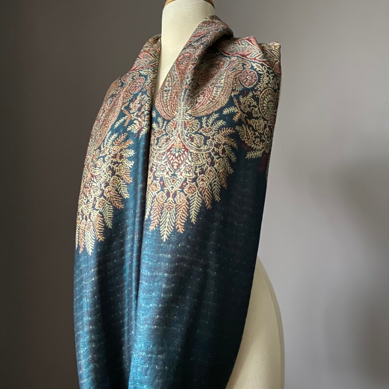 Teal green festival shawl spiral pashmina unisex long | Etsy