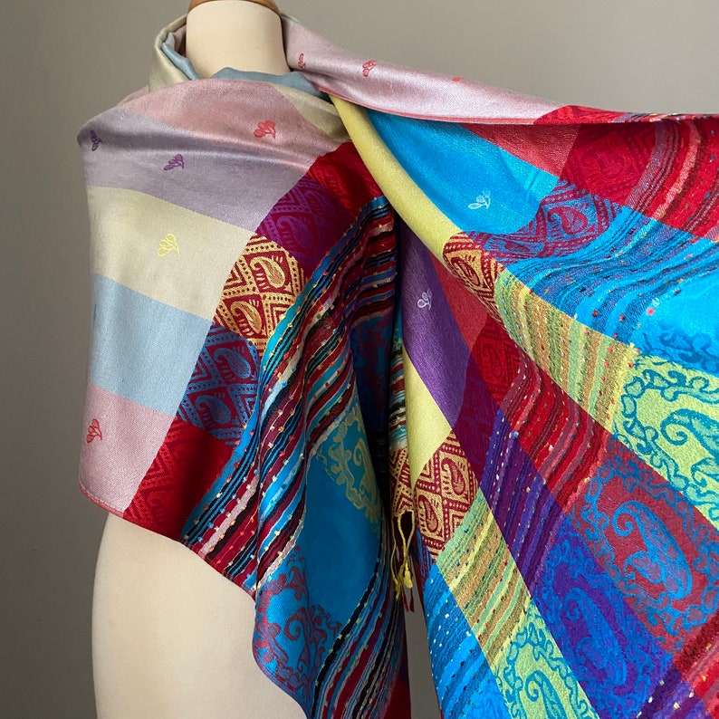 Multicolored bohemian shawl wrap for women, ethnic tribal, boho chic clothing fashion scarf fall accessories, women scarves image 5