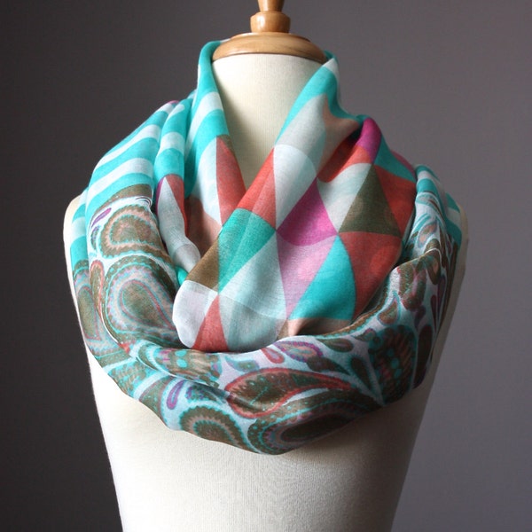 Abstract print scarf, spring scarf, light scarf in Mint