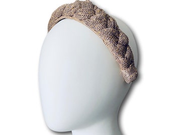 Shimmering knitted headband, Twisted hairband, braided hairpiece for women and girls