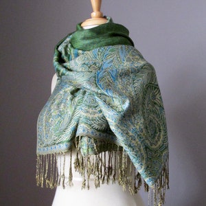 Rave concert pashmina shawl - Festival Pashmina- Rave outfit scarf - REVERSIBLE Pashmina Shawl - Large Green Scarf Shawl