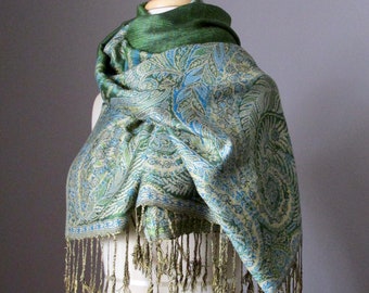 Rave concierto pashmina chal - Festival Pashmina- Bufanda de traje rave - REVERSIBLE Pashmina Shawl - Chal de bufanda verde grande