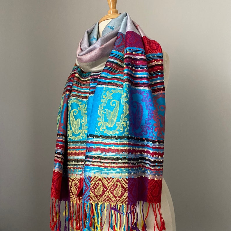 Multicolored bohemian shawl wrap for women, ethnic tribal, boho chic clothing fashion scarf fall accessories, women scarves image 1