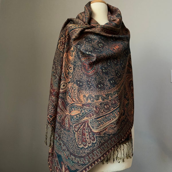 Pashmina shawl, Large Paisley design, Two options Shawl or Infinity scarf